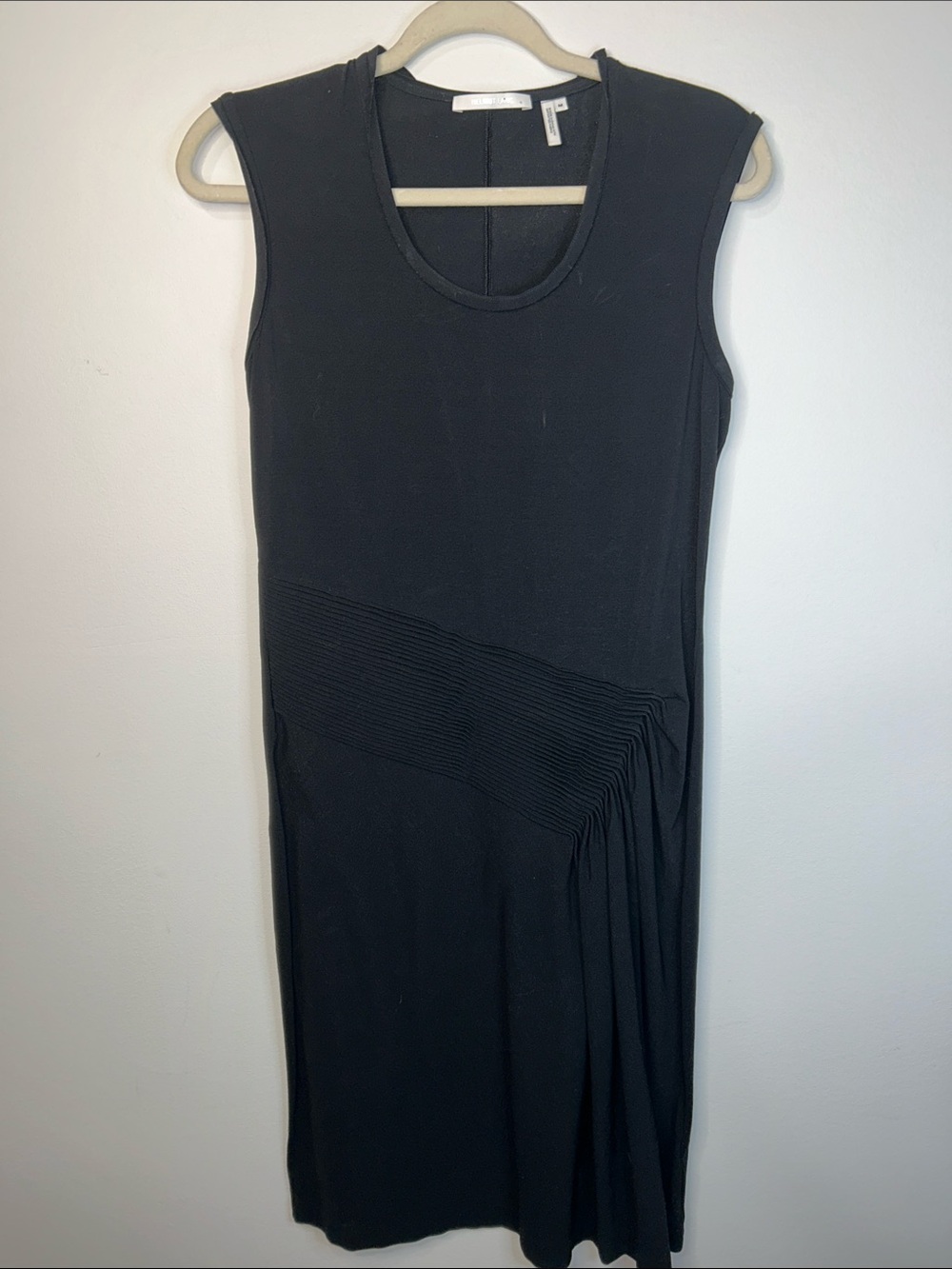 Helmut Lang Black Sleeveless Asymmetric Pleat Dress